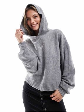 Hollister knitted bow hoodie in grey